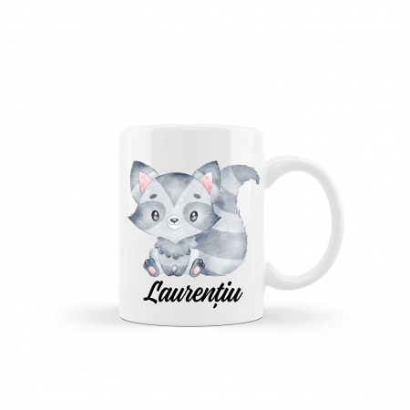 Cani albe si colorate - Cana personalizata cu nume model raton