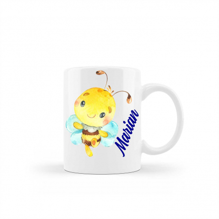 Cani albe si colorate - Cana personalizata cu nume model albina