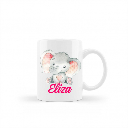 Cani albe si colorate - Cana personalizata cu nume model elefant fetita