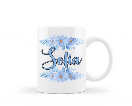 Cani personalizate - Cana personalizata cu nume flori albastre