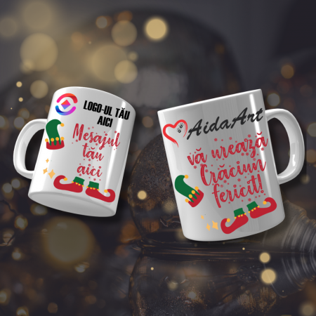 Cani personalizate - Cana personalizata cu logo si mesaj de Craciun