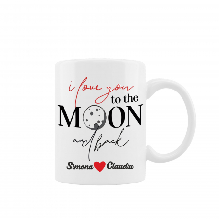 Cani albe si colorate - Cana personalizata I love you to the moon and back