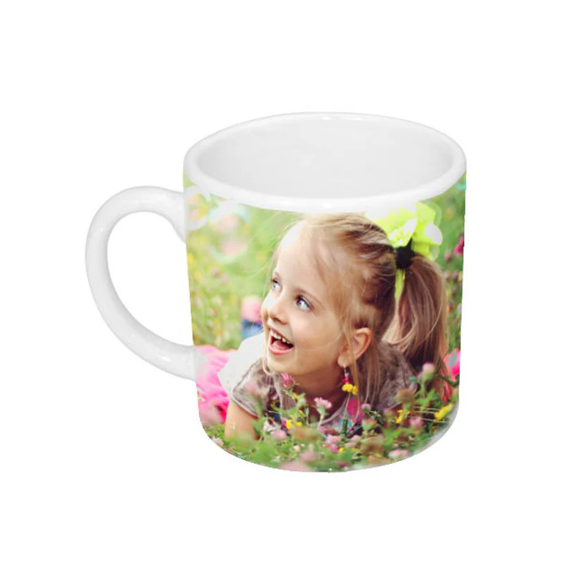 Cani albe si colorate - Mini cana personalizata cu poza si mesaj