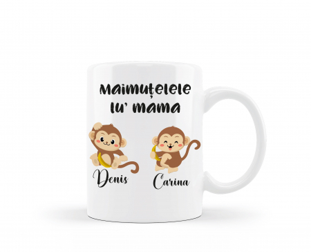 Cani albe si colorate - Cana personalizata pentru mama cu membri familiei