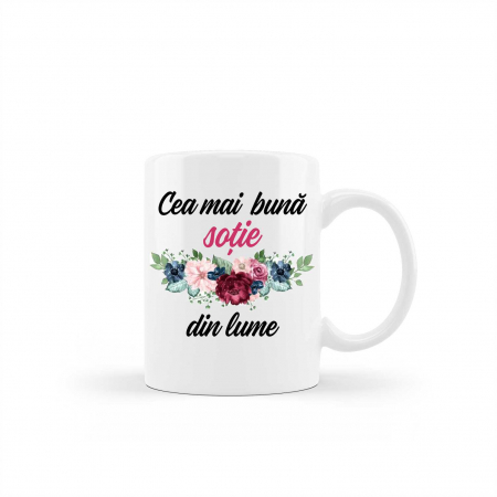 Cani albe si colorate - Cana personalizata pentru cea mai buna sotie