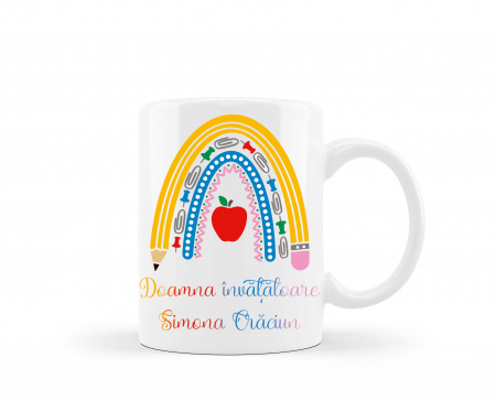 Cani albe si colorate - Cana personalizata pentru invatatoare