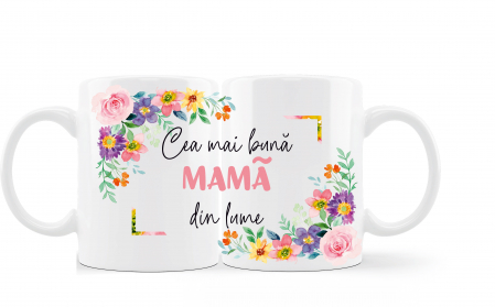 Cani albe si colorate - Cana personalizata pentru mama flori colorate