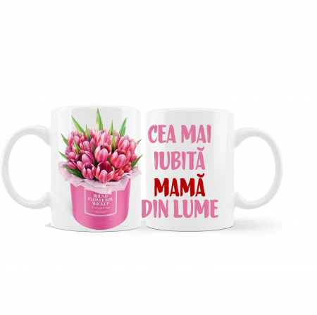 Cani albe si colorate - Cana personalizata pentru mama lalele