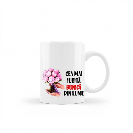 Cani albe si colorate - Cana personalizata pentru bunica buchet
