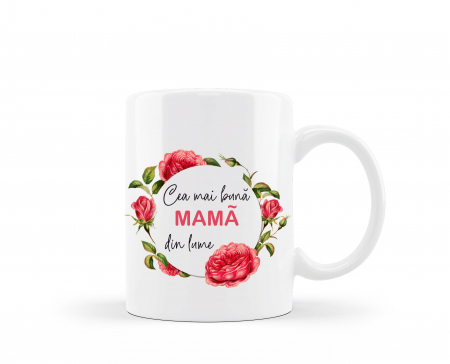 Cani albe si colorate - Cana personalizata pentru mama bujori