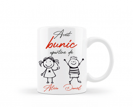 Cani albe si colorate - Cana personalizata pentru bunic cu membri familiei