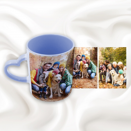 Cani albe si colorate - Cana personalizata toarta inima cu doua poze