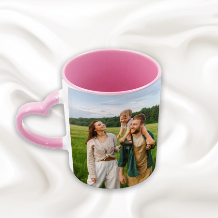 Cani albe si colorate - Cana personalizata toarta inima cu poza