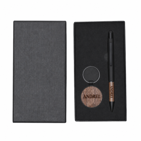 Pixuri personalizate - Set Cadou Personalizat cu Pix si Breloc din Lemn