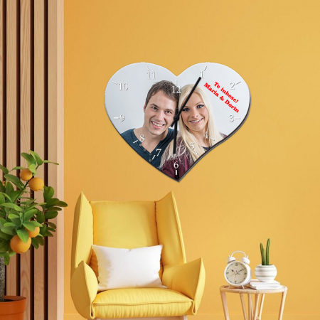Ceasuri personalizate - Ceas personalizat in forma de inima cu poza si mesaj 20cm