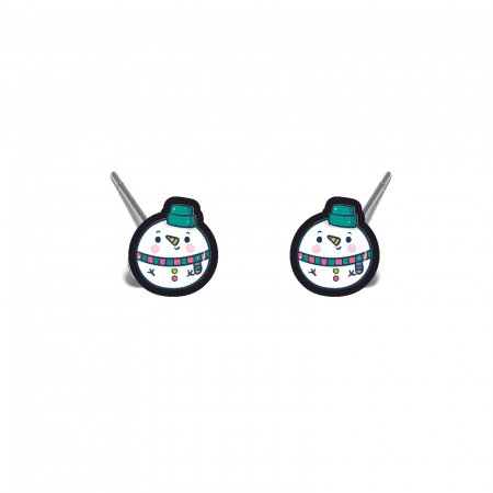 Cercei din lemn - Cercei handmade Snowman cu tortite de otel inoxidabil, 12mm