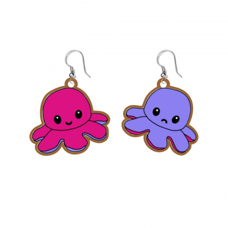 Cercei din lemn - Cercei handmade octopus cu tortite de otel inoxidabil, 30 mm