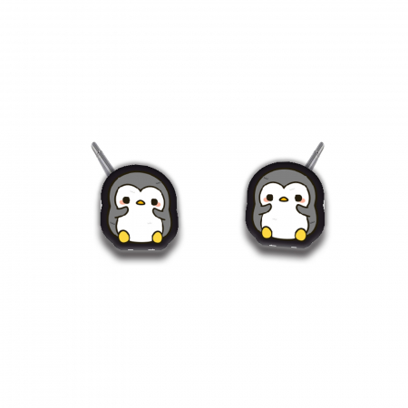 Cercei din lemn - Cercei handmade Pinguini grasi cu tortite de otel inoxidabil, 12mm