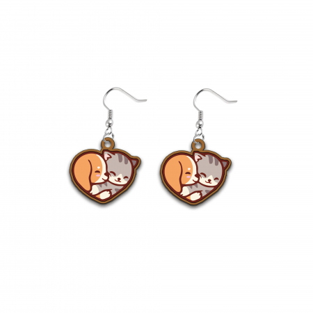 Cercei handmade Cat and Dog lover cu tortite de otel inoxidabil, 30 mm