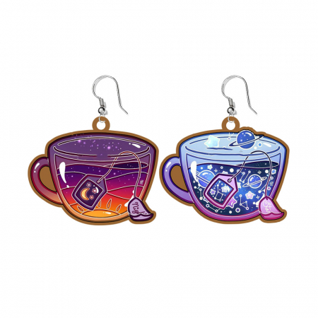 Cercei din lemn - Cercei handmade Cosmic cup cu tortite de otel inoxidabil, 30 mm