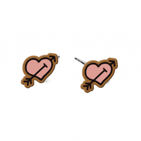 Cercei din lemn - Cercei handmade heart cu tortite de otel inoxidabil, 12 mm