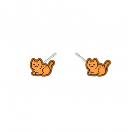 Cercei din lemn - Cercei handmade Cats Orange cu tortite de otel inoxidabil, 12mm