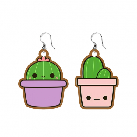Cercei din lemn - Cercei handmade cactus cu tortite de otel inoxidabil, 30 mm