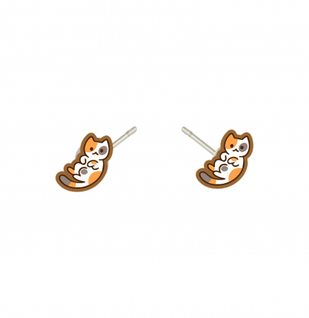 Cercei din lemn - Cercei handmade Cats Calico cu tortite de otel inoxidabil, 12mm