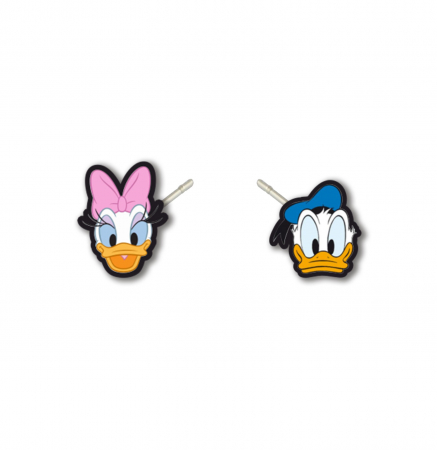 Cercei din lemn - Cercei handmade Donald si Daisy cu tortite de otel inoxidabil, 12mm