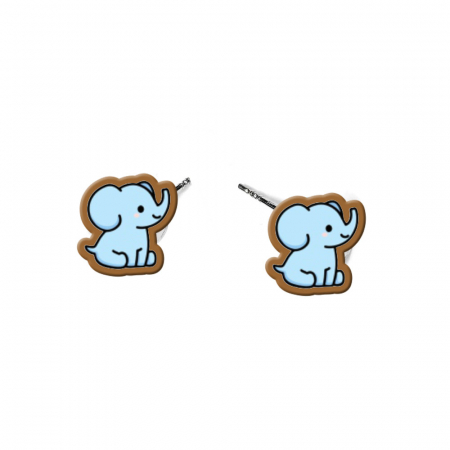 Cercei din lemn - Cercei handmade elefant cu tortite de otel inoxidabil, 12 mm