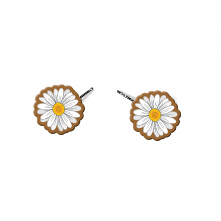 Cercei din lemn - Cercei handmade floare cu tortite de otel inoxidabil, 12 mm