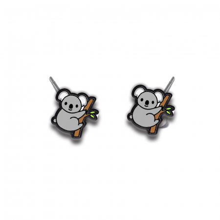 Cercei din lemn - Cercei handmade Koala cu tortite de otel inoxidabil, 12mm