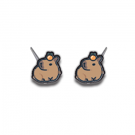 Cercei din lemn - Cercei handmade capybara cu tortite de otel inoxidabil, 12mm