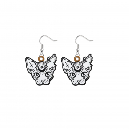 Cercei handmade Mystic Cat cu tortite de otel inoxidabil, 30 mm