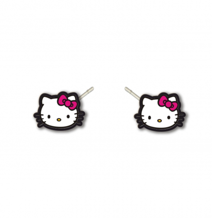 Cercei din lemn - Cercei handmade Hello Kitty cu tortite de otel inoxidabil, 12mm