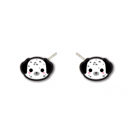 Cercei din lemn - Cercei handmade dalmatian cu tortite de otel inoxidabil, 12mm