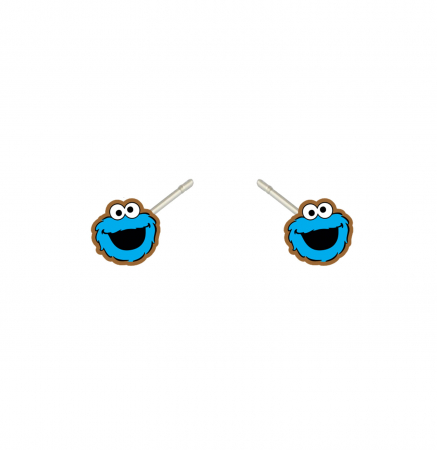 Cercei din lemn - Cercei handmade Cookie Monster cu tortite de otel inoxidabil, 12mm