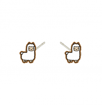 Cercei din lemn - Cercei handmade Llama cu tortite de otel inoxidabil, 12mm