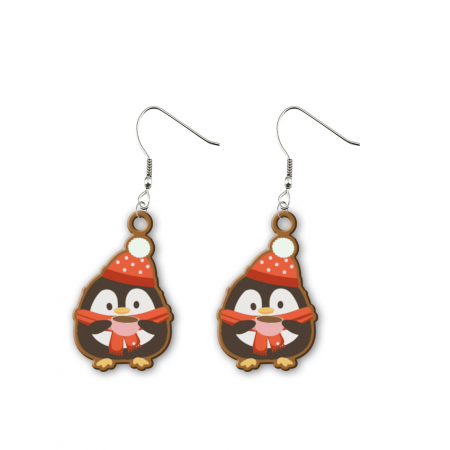 Cercei din lemn - Cercei handmade pinguini cu tortite de otel inoxidabil, 30 mm