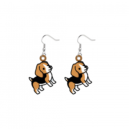 Cercei handmade Beagle cu tortite de otel inoxidabil, 30 mm