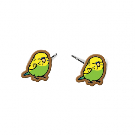 Cercei din lemn - Cercei handmade parrot cu tortite de otel inoxidabil, 12 mm