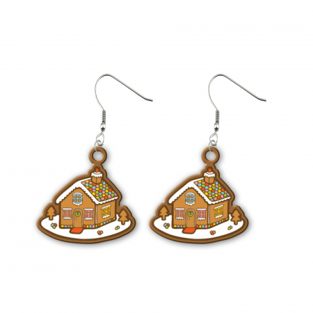 Cercei din lemn - Cercei handmade casa de turta dulce cu tortite de otel inoxidabil, 30 mm