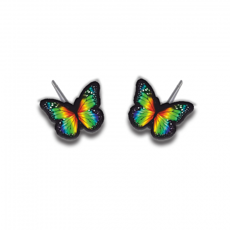 Cercei - Cercei handmade fluturasi neon cu tortite de otel inoxidabil, 12mm
