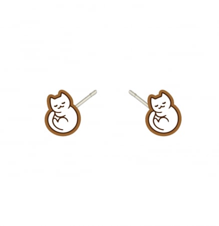 Cercei din lemn - Cercei handmade Cats White cu tortite de otel inoxidabil, 12mm
