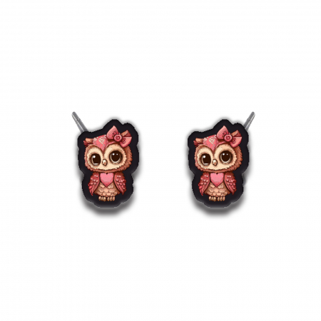 Cercei din lemn - Cercei handmade Owl love cu tortite de otel inoxidabil, 12mm