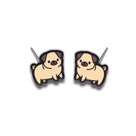 Cercei din lemn - Cercei handmade Pug cu tortite de otel inoxidabil, 12mm
