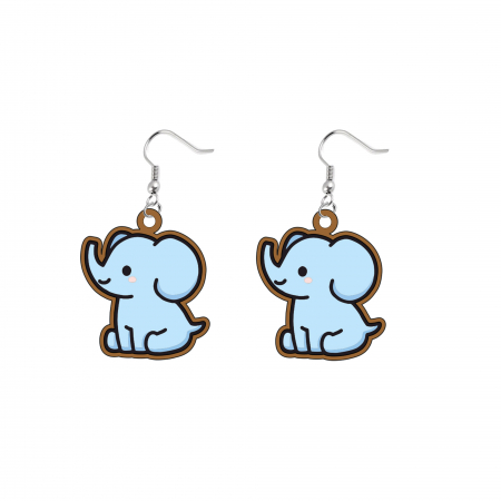 Cercei din lemn - Cercei handmade elefant cu tortite de otel inoxidabil, 30 mm