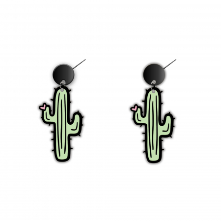 Cercei din lemn - Cercei handmade cactusi cu tortite de otel inoxidabil, 45 mm