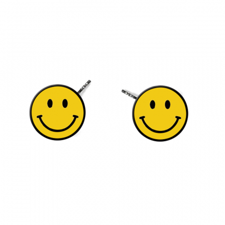 Cercei din lemn - Cercei handmade smiley cu tortite de otel inoxidabil, 12 mm