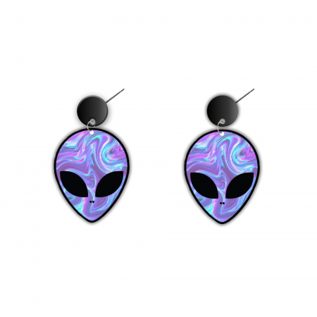 Cercei din lemn - Cercei handmade Alien cu tortite de otel inoxidabil, 45 mm